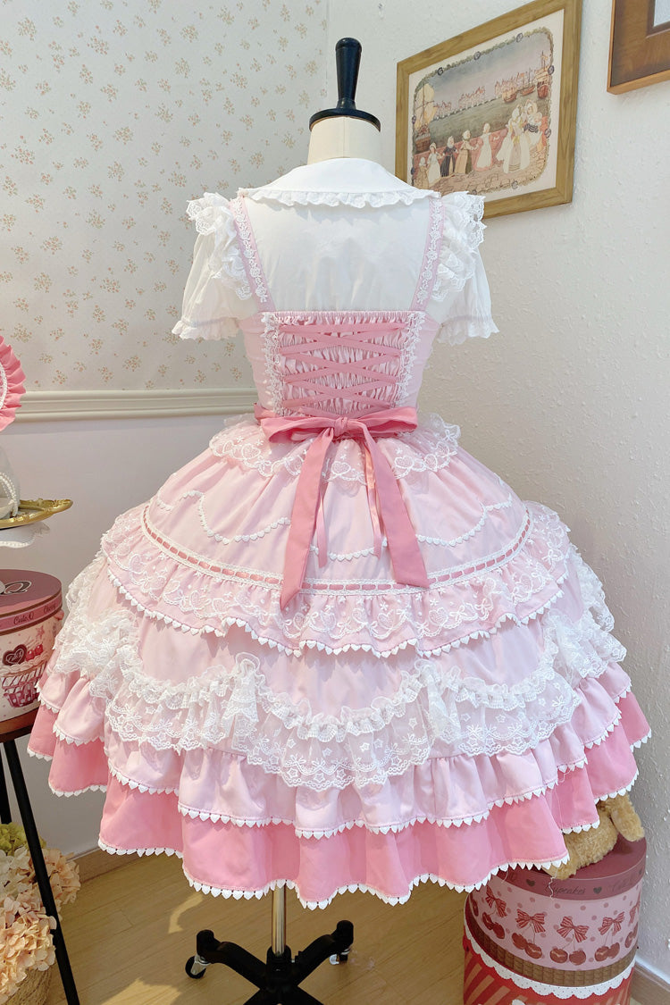 Sweet Lolita JSK - Fondant Cake, Pink, Layered, Bow Detail, Lace Trim - additional product view 5