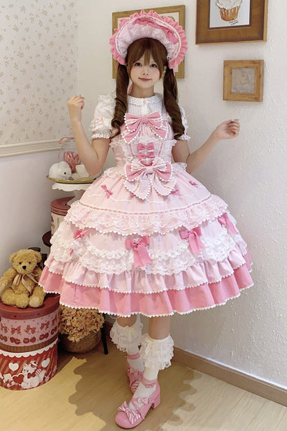 Sweet Lolita JSK - Fondant Cake, Pink, Layered, Bow Detail, Lace Trim - additional product view 7