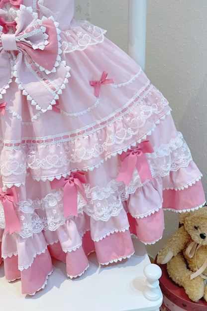 Sweet Lolita JSK - Fondant Cake, Pink, Layered, Bow Detail, Lace Trim - additional product view 9