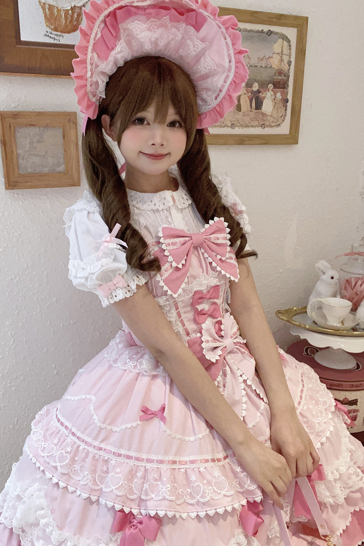 Sweet Lolita JSK - Fondant Cake, Pink, Layered, Bow Detail, Lace Trim - additional product view 11
