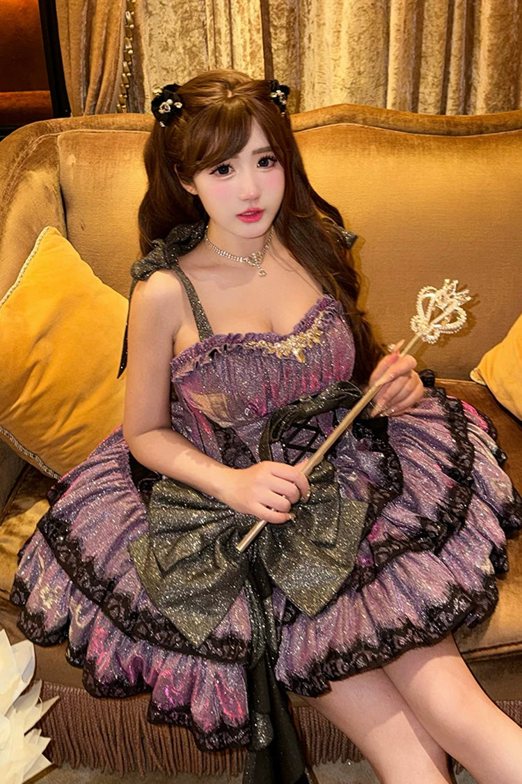 Sweet Lolita JSK - Galaxy Of Fallen Tears, Purple, Bow Detail, Ruffled, Layered - additional product view 4