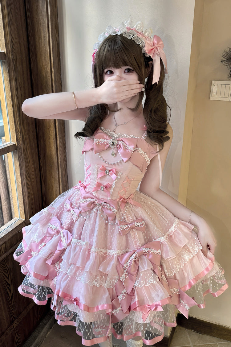 Sweet Lolita JSK - Gem Love, Pink, Lace Trim, Ruffled, Printed - additional product view 2