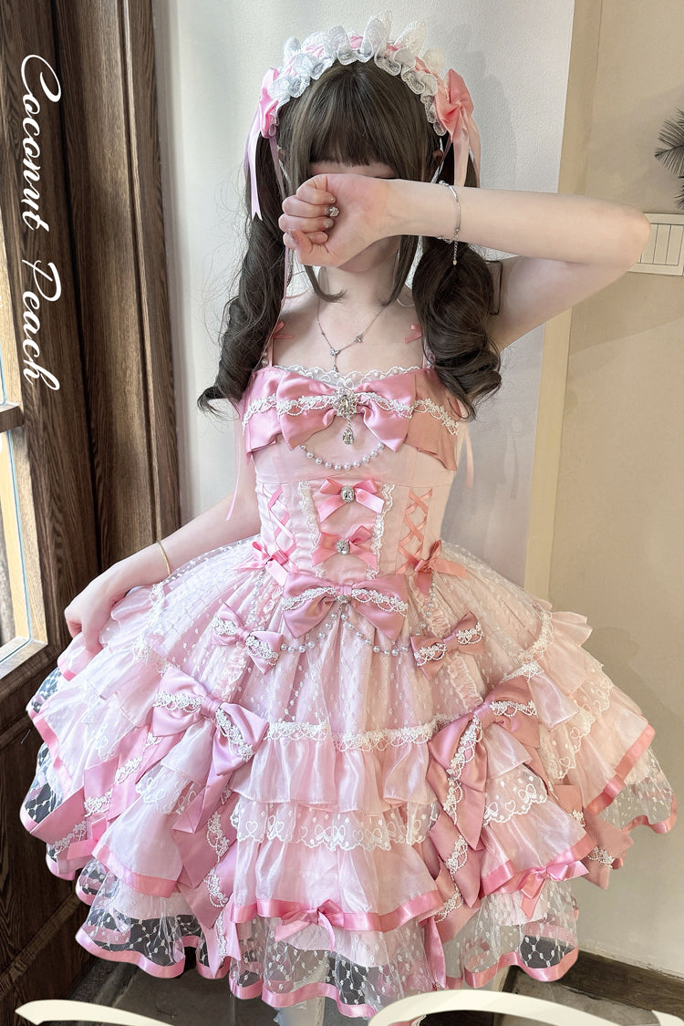 Sweet Lolita JSK - Gem Love, Pink, Lace Trim, Ruffled, Printed - additional product view 4