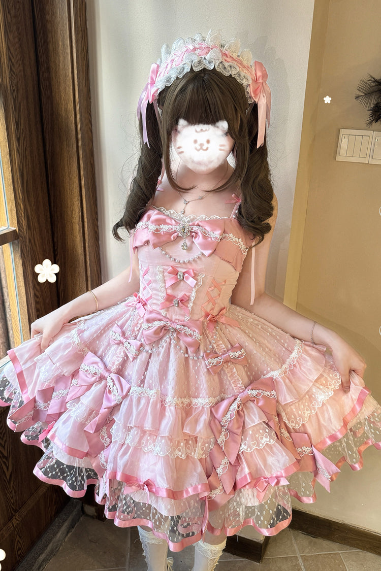 Sweet Lolita JSK - Gem Love, Pink, Lace Trim, Ruffled, Printed - additional product view 5