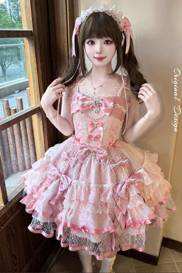 Sweet Lolita JSK - Gem Love, Pink, Lace Trim, Ruffled, Printed - additional product view 6