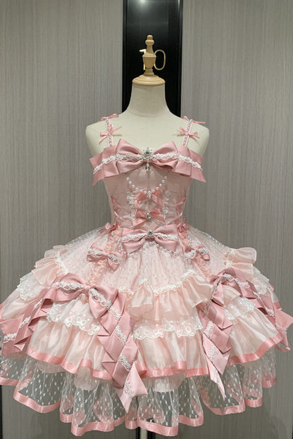 Sweet Lolita JSK - Gem Love, Pink, Lace Trim, Ruffled, Printed - main product image