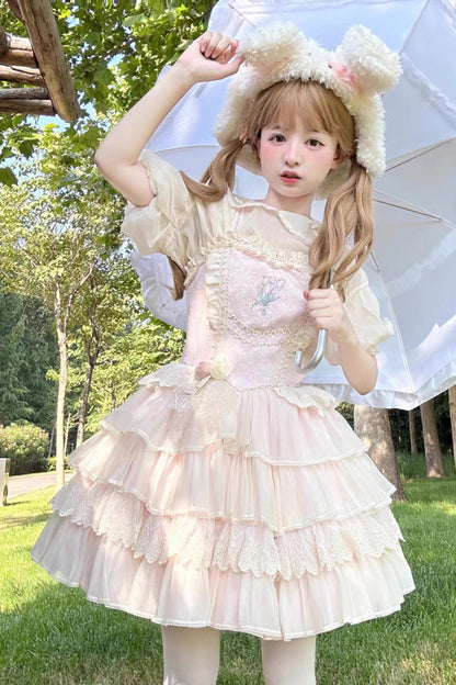 Sweet Lolita JSK - Good Night, Tulip, 2 Colors, Embroidered, Layered - additional product view 6