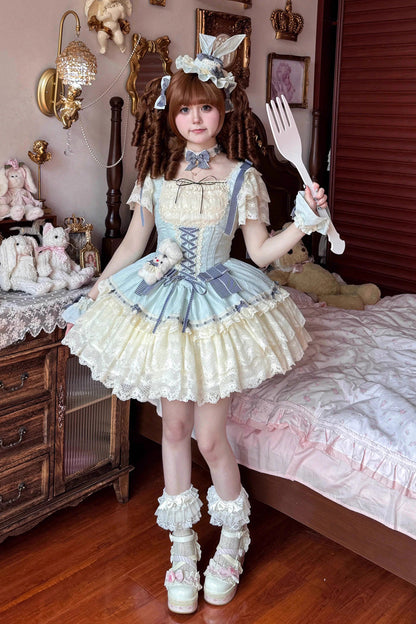 Sweet Lolita JSK - Goodnight Alice, 3 Colors, Lace Trim, Ruffled, Lace-Up - additional product view 2