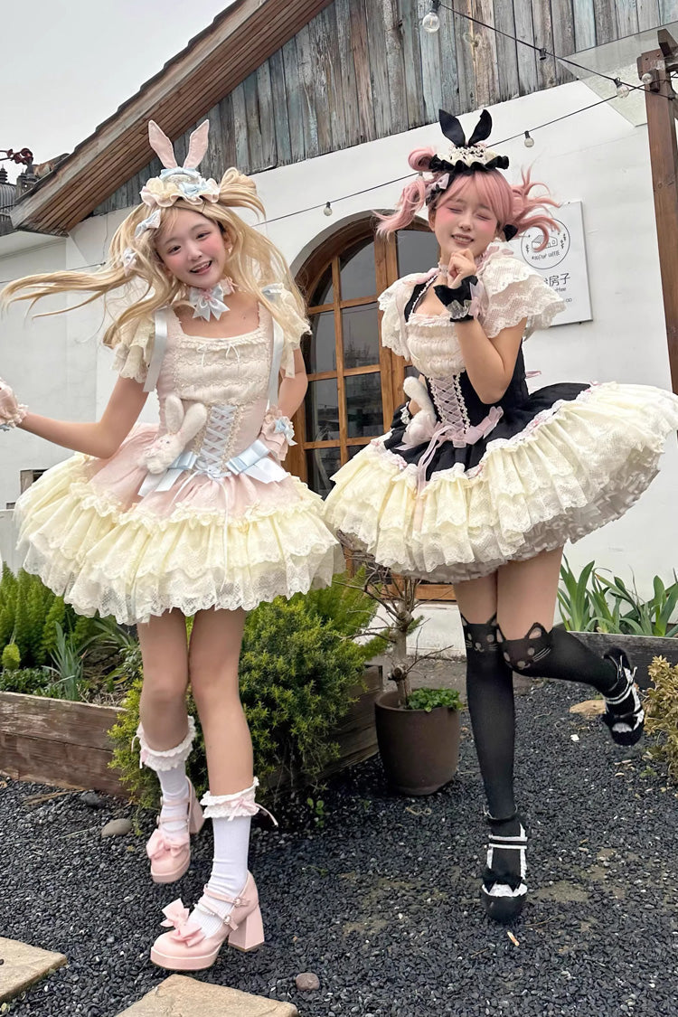 Sweet Lolita JSK - Goodnight Alice, 3 Colors, Lace Trim, Ruffled, Lace-Up - additional product view 12