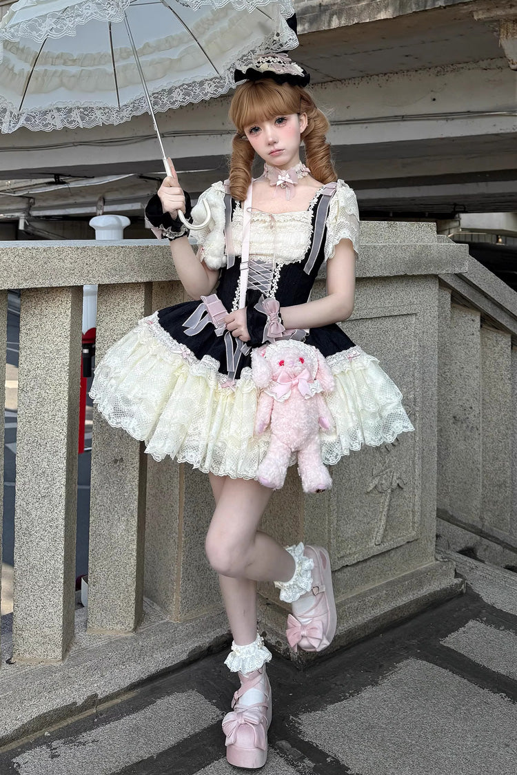 Sweet Lolita JSK - Goodnight Alice, 3 Colors, Lace Trim, Ruffled, Lace-Up - additional product view 16