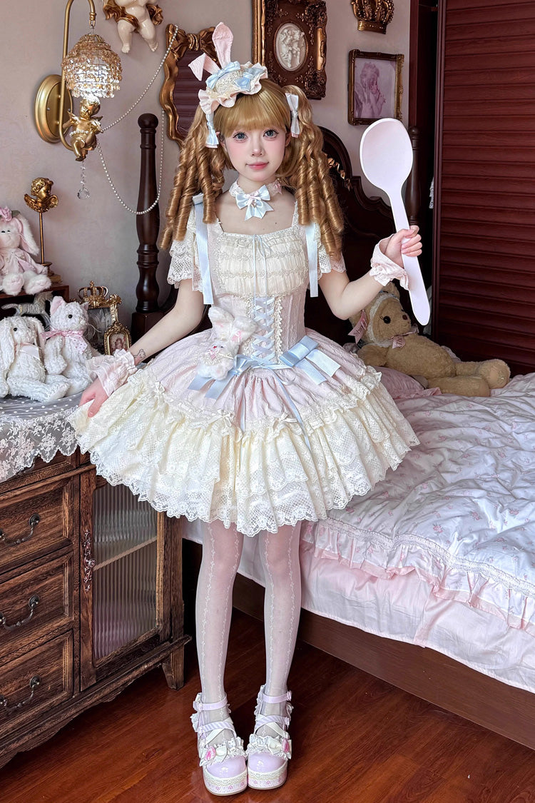 Sweet Lolita JSK - Goodnight Alice, 3 Colors, Lace Trim, Ruffled, Lace-Up - additional product view 21