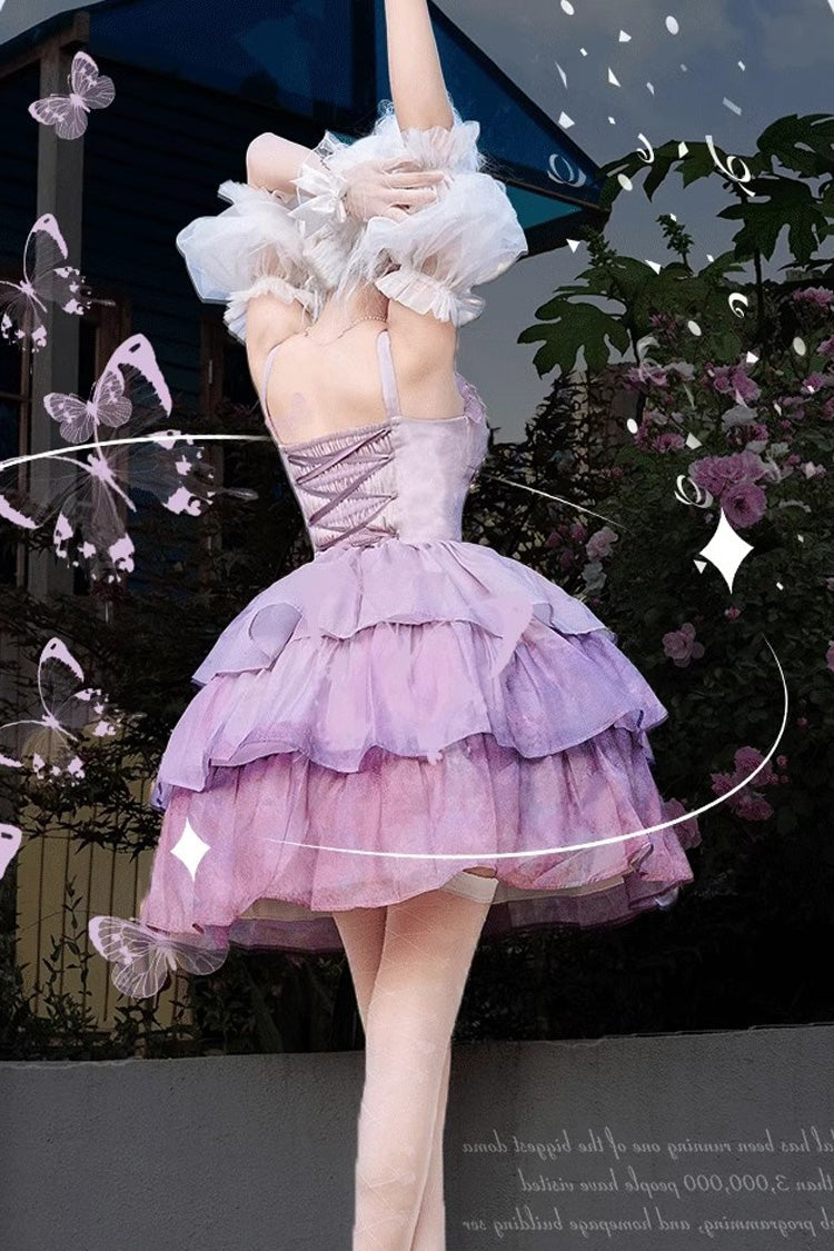 Sweet Lolita JSK - Gradient The Forty-fourth Sunset, Purple, Layered, Bow Detail, Ruffled - additional product view 2