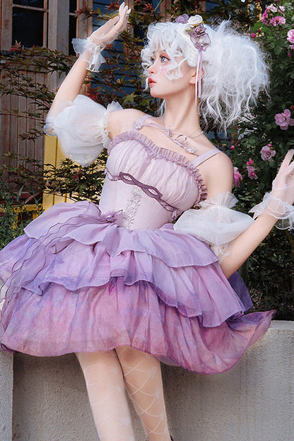 Sweet Lolita JSK - Gradient The Forty-fourth Sunset, Purple, Layered, Bow Detail, Ruffled - additional product view 3