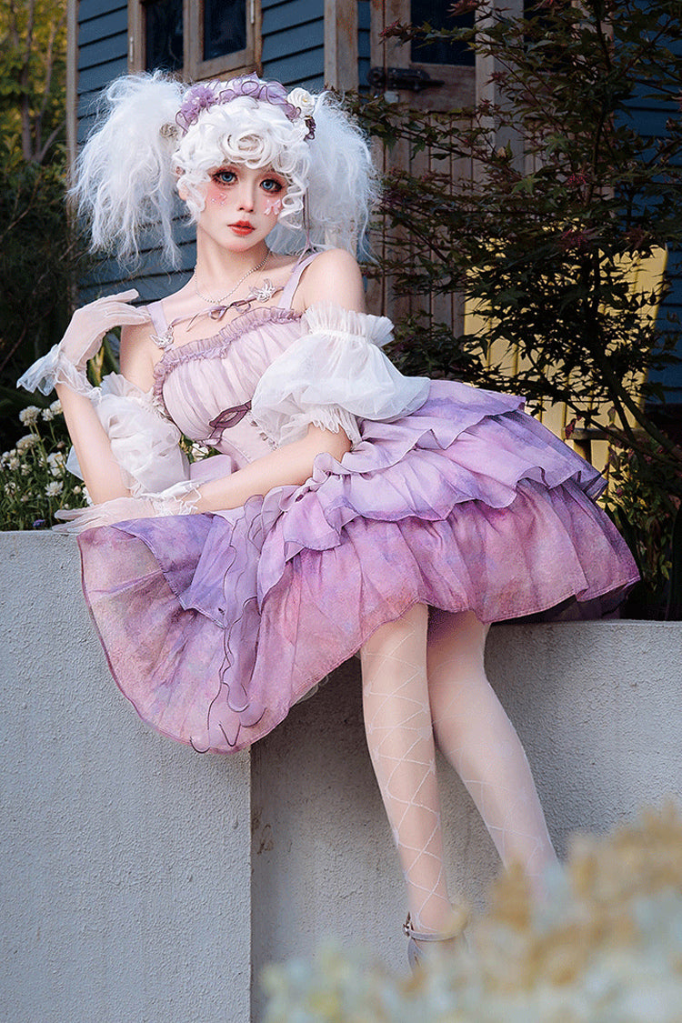 Sweet Lolita JSK - Gradient The Forty-fourth Sunset, Purple, Layered, Bow Detail, Ruffled - additional product view 4