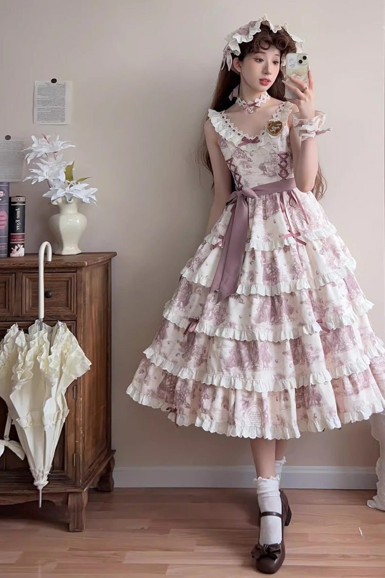 Sweet Lolita JSK - Grape Moon Almanac, Purple, Bow Detail, Lace Trim, Ruffled - additional product view 2