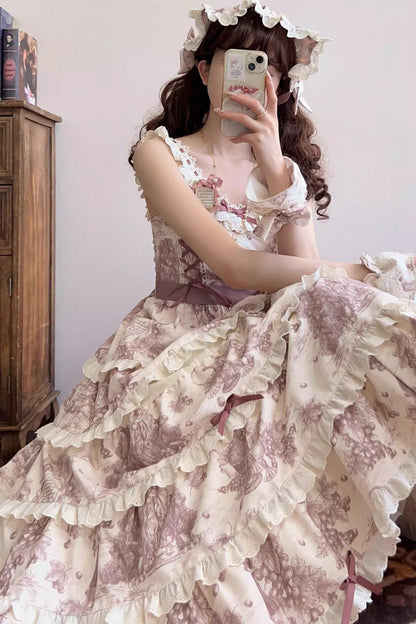 Sweet Lolita JSK - Grape Moon Almanac, Purple, Bow Detail, Lace Trim, Ruffled - additional product view 5