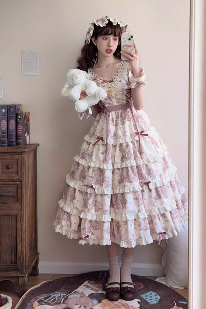 Sweet Lolita JSK - Grape Moon Almanac, Purple, Bow Detail, Lace Trim, Ruffled - additional product view 6