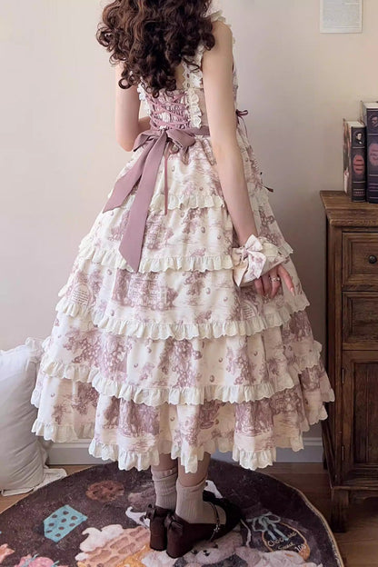 Sweet Lolita JSK - Grape Moon Almanac, Purple, Bow Detail, Lace Trim, Ruffled - additional product view 7