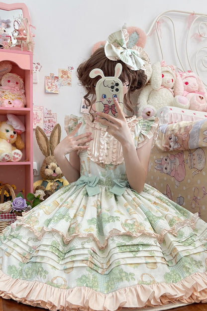 Sweet Lolita JSK - Green Grape, Green, Printed, Layered, Bow Detail - additional product view 2