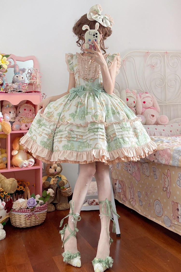 Sweet Lolita JSK - Green Grape, Green, Printed, Layered, Bow Detail - additional product view 3