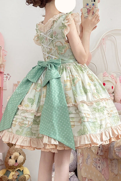 Sweet Lolita JSK - Green Grape, Green, Printed, Layered, Bow Detail - additional product view 6