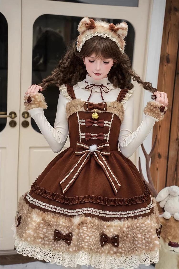Sweet Lolita JSK - Hazelnut Moose, Brown, Bow Detail, Ruffled - main product image