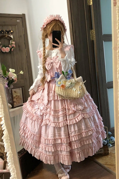 Sweet Lolita JSK - Heart In Love, Pink, Bow Detail, Ruffled, Layered - additional product view 4