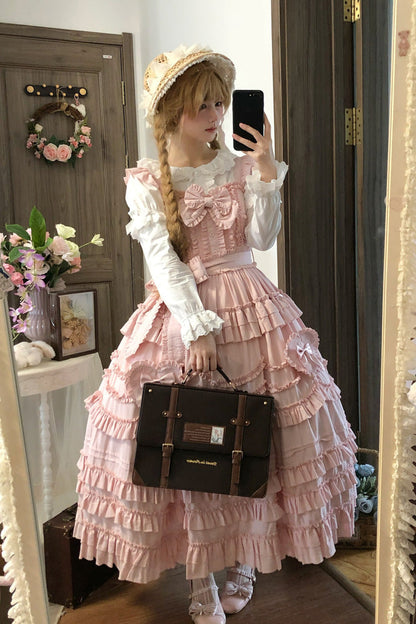 Sweet Lolita JSK - Heart In Love, Pink, Bow Detail, Ruffled, Layered - additional product view 5