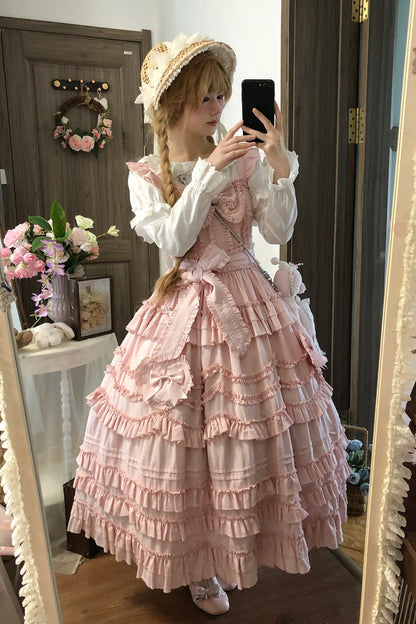 Sweet Lolita JSK - Heart In Love, Pink, Bow Detail, Ruffled, Layered - additional product view 7