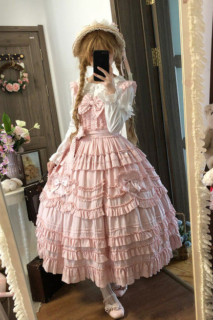 Sweet Lolita JSK - Heart In Love, Pink, Bow Detail, Ruffled, Layered - main product image