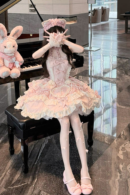 Sweet Lolita JSK - Heart Of Butterfly, Pink, Bow Detail, Ruffled, Embroidered - additional product view 2