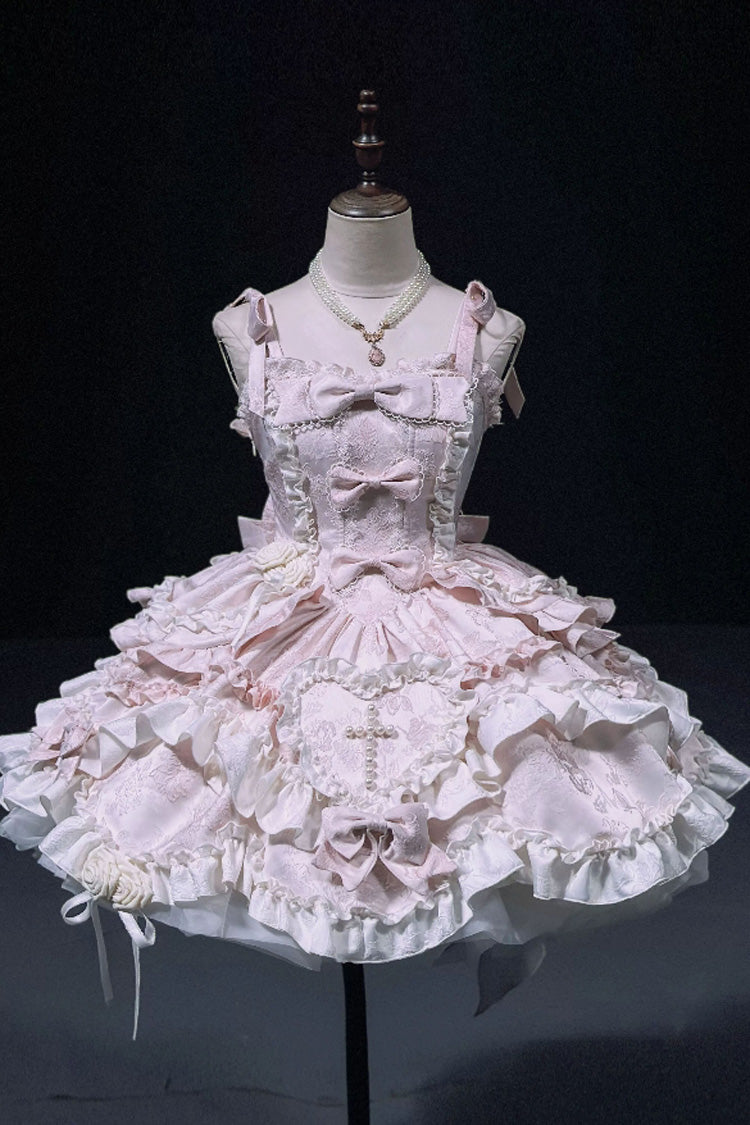 Sweet Lolita JSK - Heart Of Butterfly, Pink, Bow Detail, Ruffled, Embroidered - additional product view 3