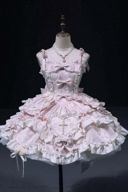 Sweet Lolita JSK - Heart Of Butterfly, Pink, Bow Detail, Ruffled, Embroidered - additional product view 3