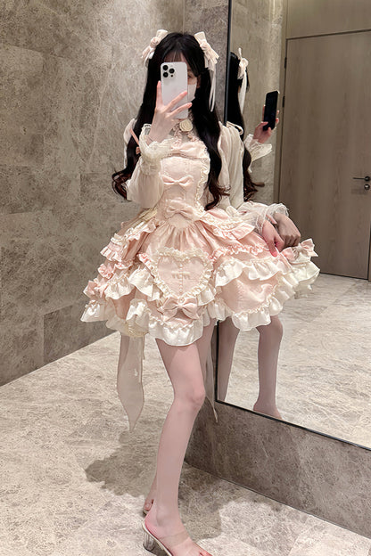 Sweet Lolita JSK - Heart Of Butterfly, Pink, Bow Detail, Ruffled, Embroidered - additional product view 6