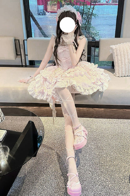 Sweet Lolita JSK - Heart Of Butterfly, Pink, Bow Detail, Ruffled, Embroidered - additional product view 9