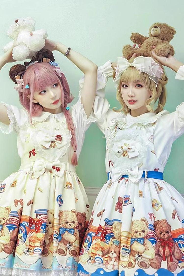 Sweet Lolita JSK - Honey Bear Cafe Print, 2 Colors, Bow Detail, Lace Trim, Printed - additional product view 3