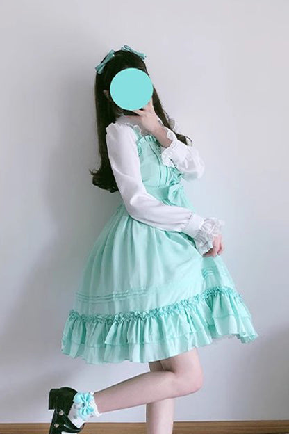 Sweet Lolita JSK - Ice Cream, 7 Colors, Ruffled, Bow Detail - Tea Party Jumper Dress - additional product view 12