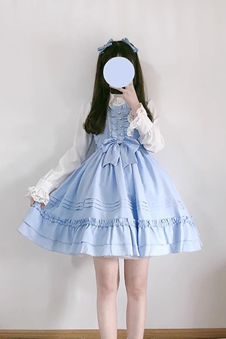 Sweet Lolita JSK - Ice Cream, 7 Colors, Ruffled, Bow Detail - Tea Party Jumper Dress - XS Blue / S Blue / M Blue option