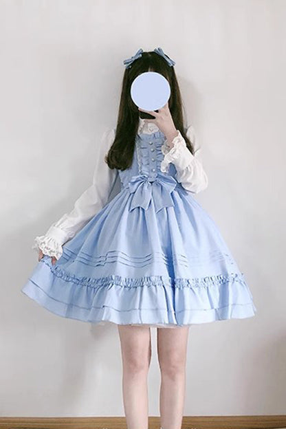 Sweet Lolita JSK - Ice Cream, 7 Colors, Ruffled, Bow Detail - Tea Party Jumper Dress - XS Blue / S Blue / M Blue option