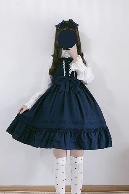 Sweet Lolita JSK - Ice Cream, 7 Colors, Ruffled, Bow Detail - Tea Party Jumper Dress - XS Dark Blue / S Dark Blue / M Dark Blue option