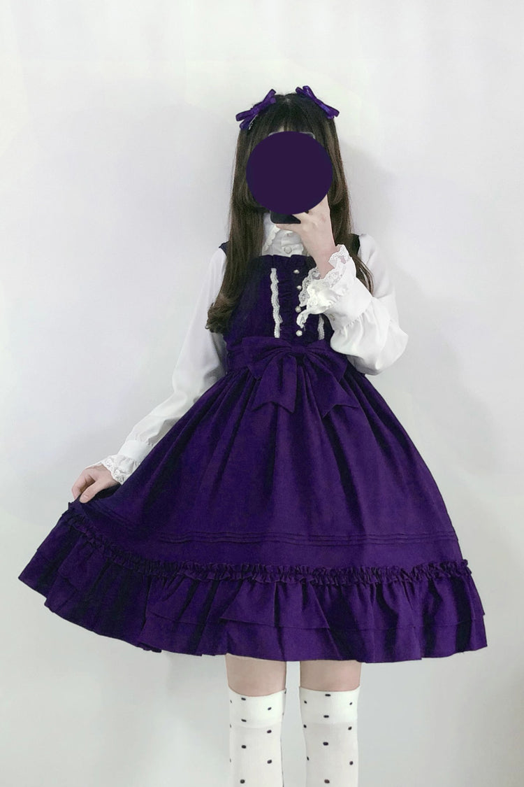 Sweet Lolita JSK - Ice Cream, 7 Colors, Ruffled, Bow Detail - Tea Party Jumper Dress - XS Dark Purple / S Dark Purple / M Dark Purple option