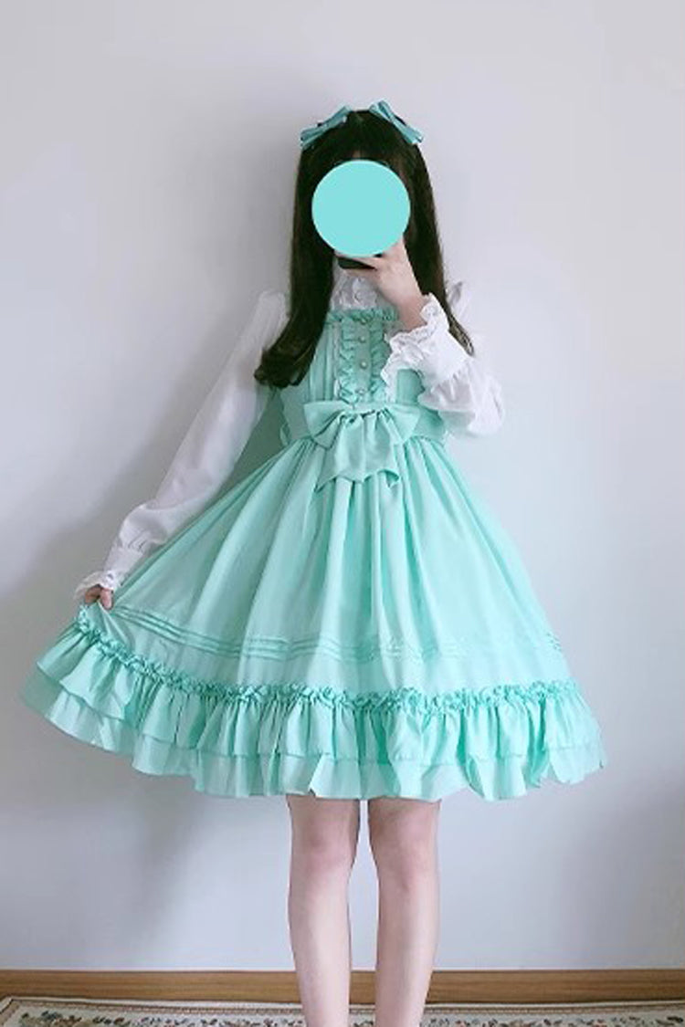 Sweet Lolita JSK - Ice Cream, 7 Colors, Ruffled, Bow Detail - Tea Party Jumper Dress - XS Green / S Green / M Green option
