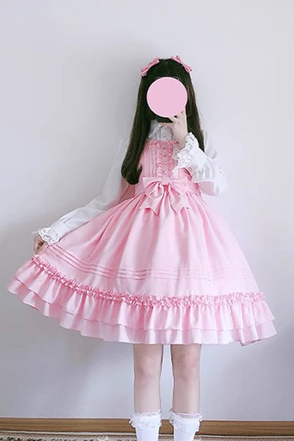 Sweet Lolita JSK - Ice Cream, 7 Colors, Ruffled, Bow Detail - Tea Party Jumper Dress - XS Pink / S Pink / M Pink option