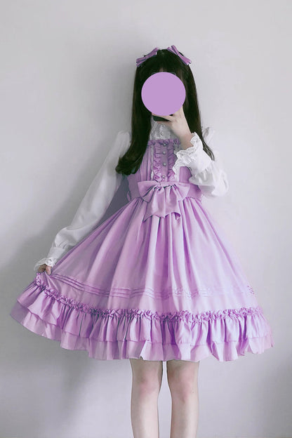 Sweet Lolita JSK - Ice Cream, 7 Colors, Ruffled, Bow Detail - Tea Party Jumper Dress - XS Purple / S Purple / M Purple option