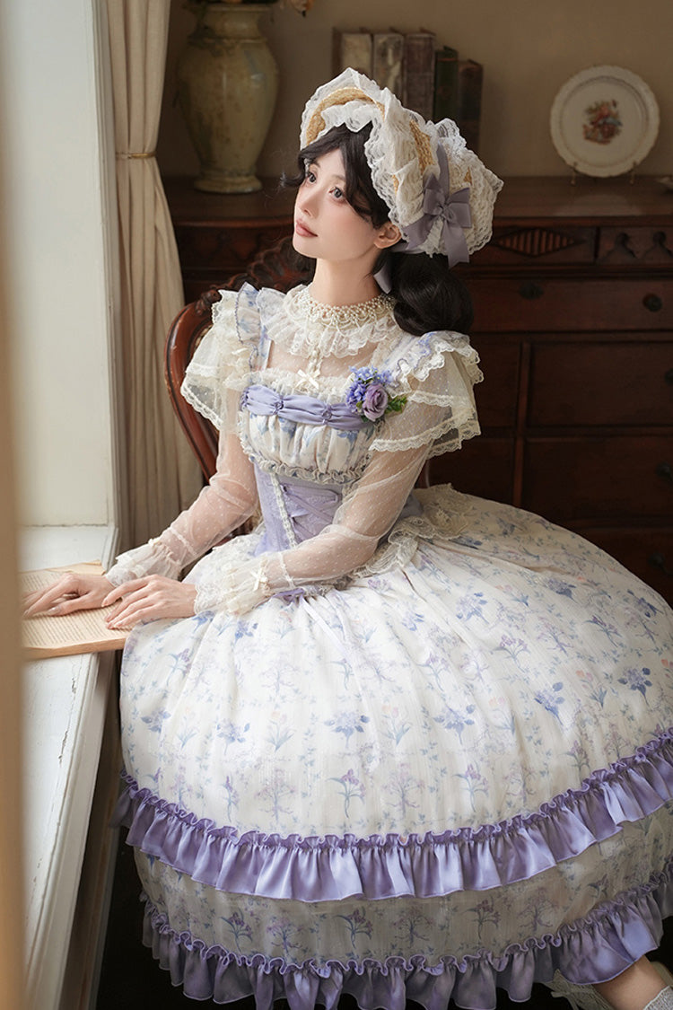 Sweet Lolita JSK - Iris Secrets, 2 Colors, Lace-Up, Bow Detail, Lace Trim - additional product view 13