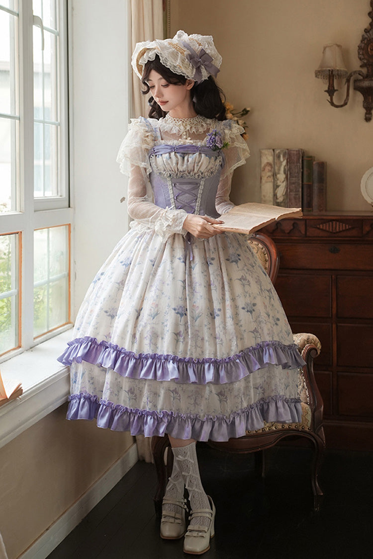 Sweet Lolita JSK - Iris Secrets, 2 Colors, Lace-Up, Bow Detail, Lace Trim - main product image