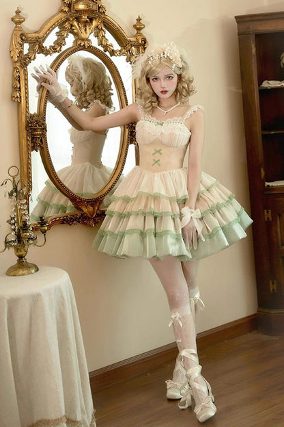 Sweet Lolita JSK - Ivory/green Glass Dream, 2 Colors, Ruffled - additional product view 2
