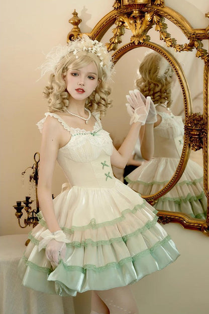 Sweet Lolita JSK - Ivory/green Glass Dream, 2 Colors, Ruffled - additional product view 3