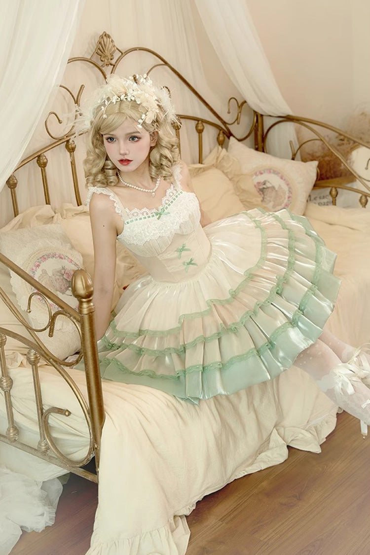 Sweet Lolita JSK - Ivory/green Glass Dream, 2 Colors, Ruffled - additional product view 4