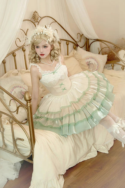 Sweet Lolita JSK - Ivory/green Glass Dream, 2 Colors, Ruffled - additional product view 4